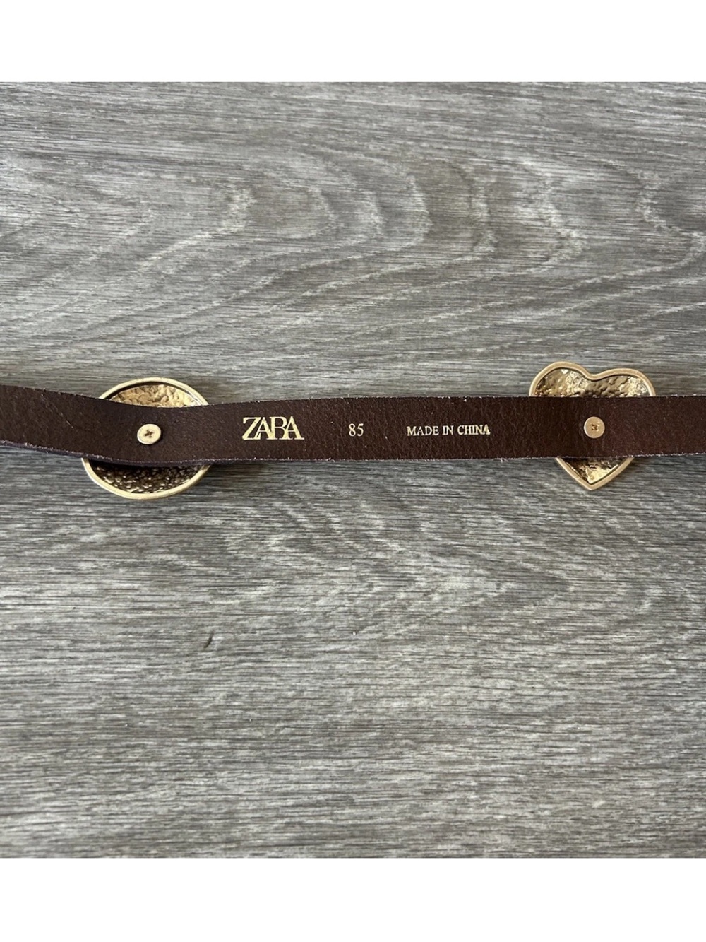 ZARA Hammered Gold Heart Drop Belt Brown Leather Size 85 Statement Design NWOT M - Picture 10 of 15